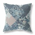 Homeroots 18 in. White Boho Floral Indoor & Outdoor Throw Pillow Indigo Blue & Pink 413916